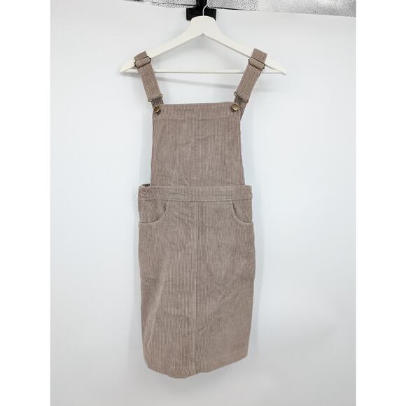 NWT Fashion On Earth Tan Overall Skirt Pockets Women's XS Preppy Academia - Picture 1 of 10